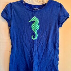 Cherokee Blue Tee with Green Seahorse Design